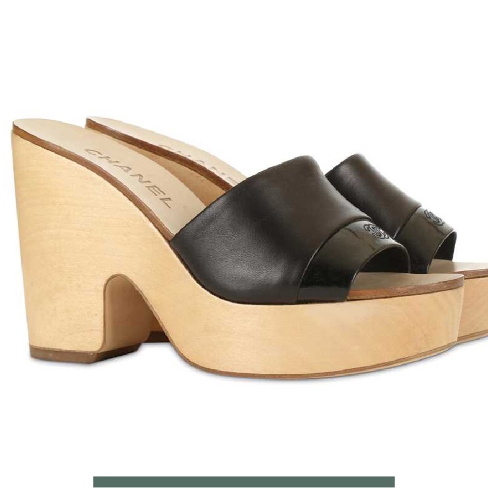Chanel Black and Tan Leather Mules